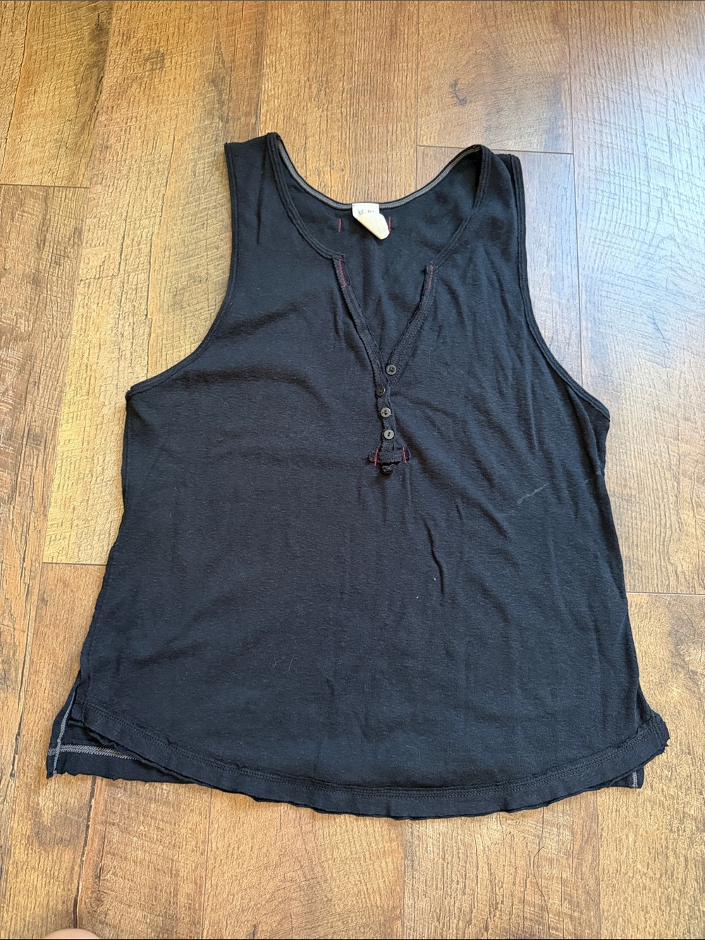 We The Free Black Henley Tank with Button Placket